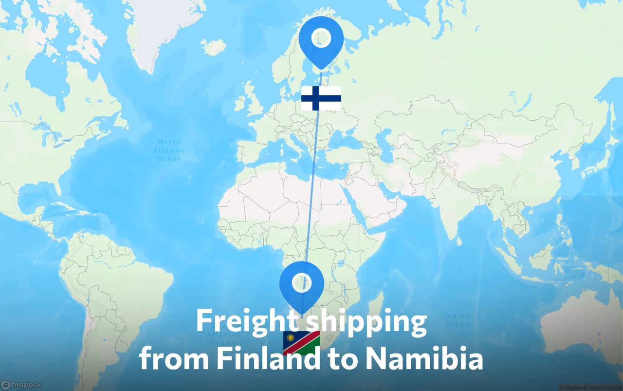 Shipping route from Finland to Namibia
