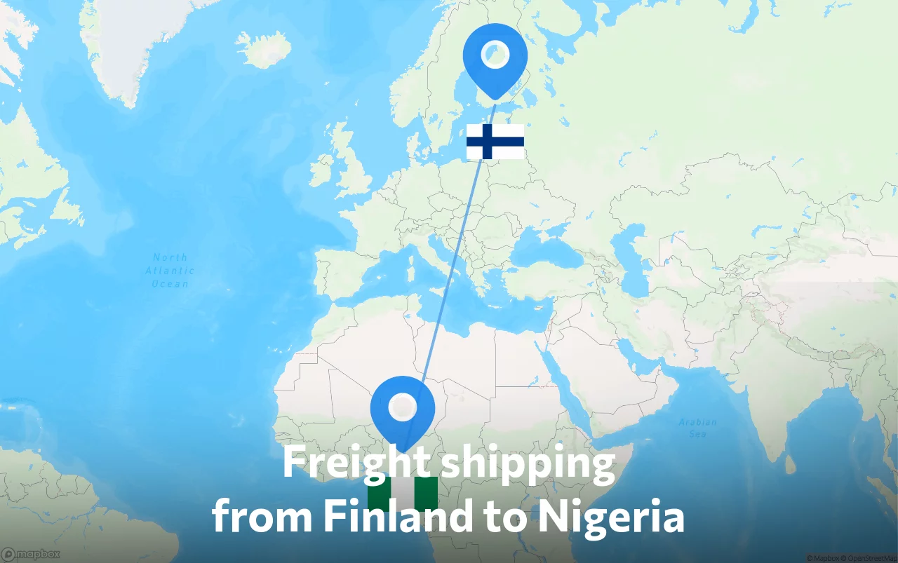 Shipping route from Finland to Nigeria