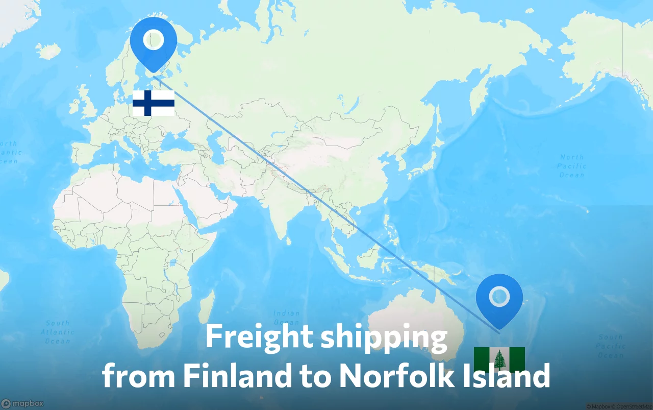 Shipping route from Finland to Norfolk Island