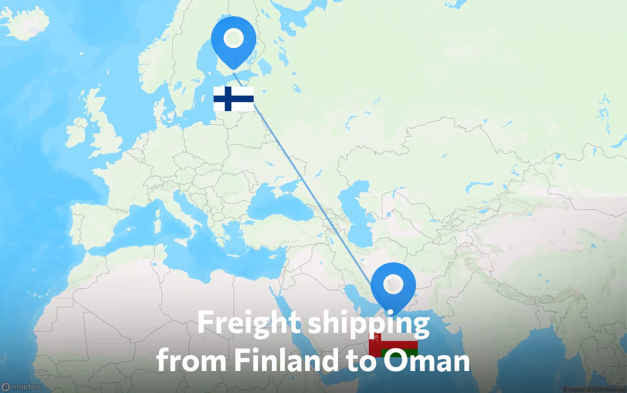 Shipping route from Finland to Oman