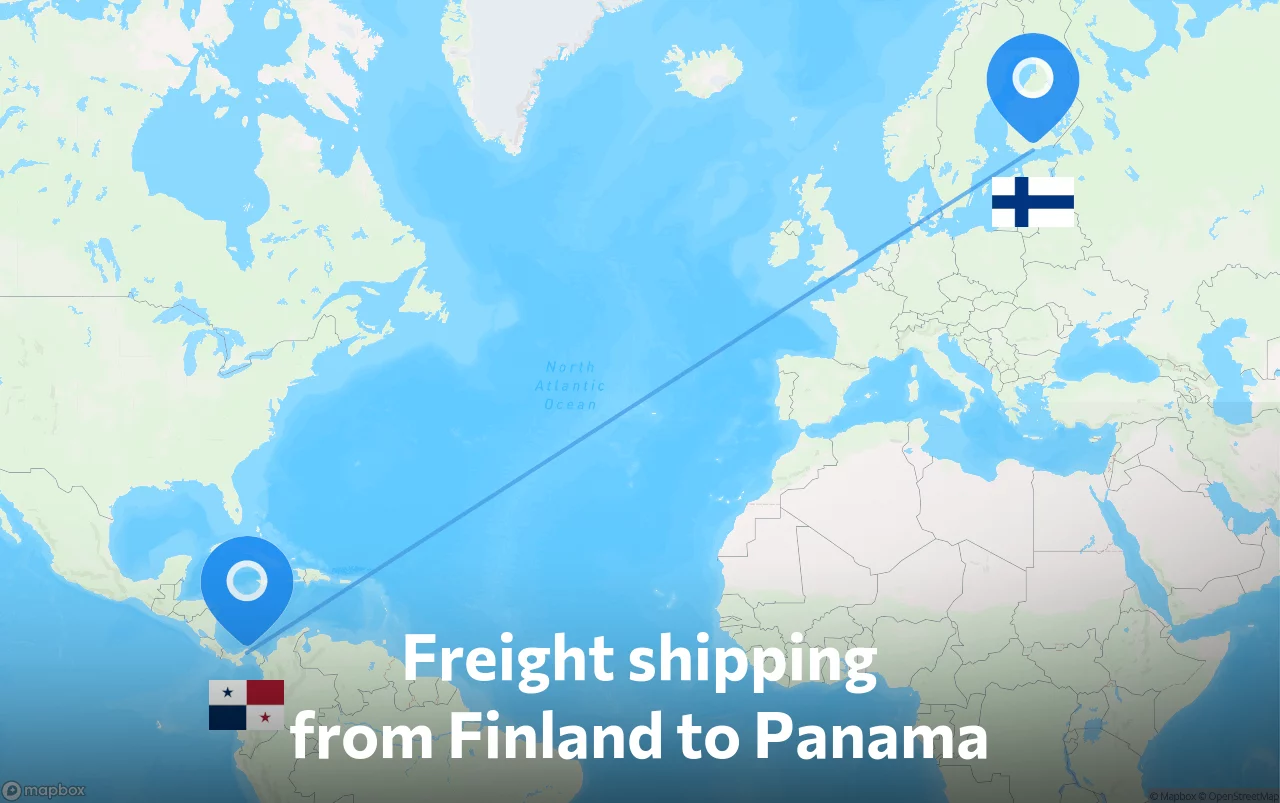 Shipping route from Finland to Panama