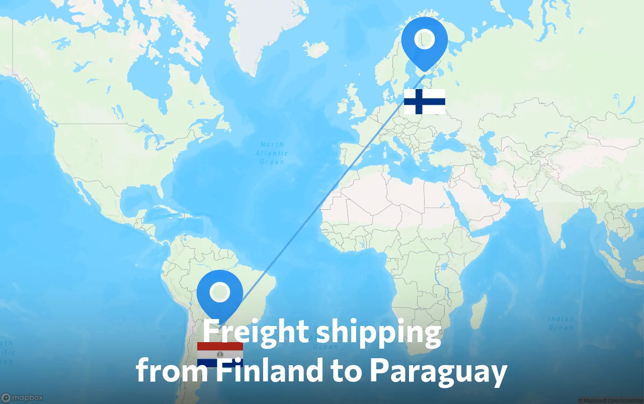 Shipping route from Finland to Paraguay