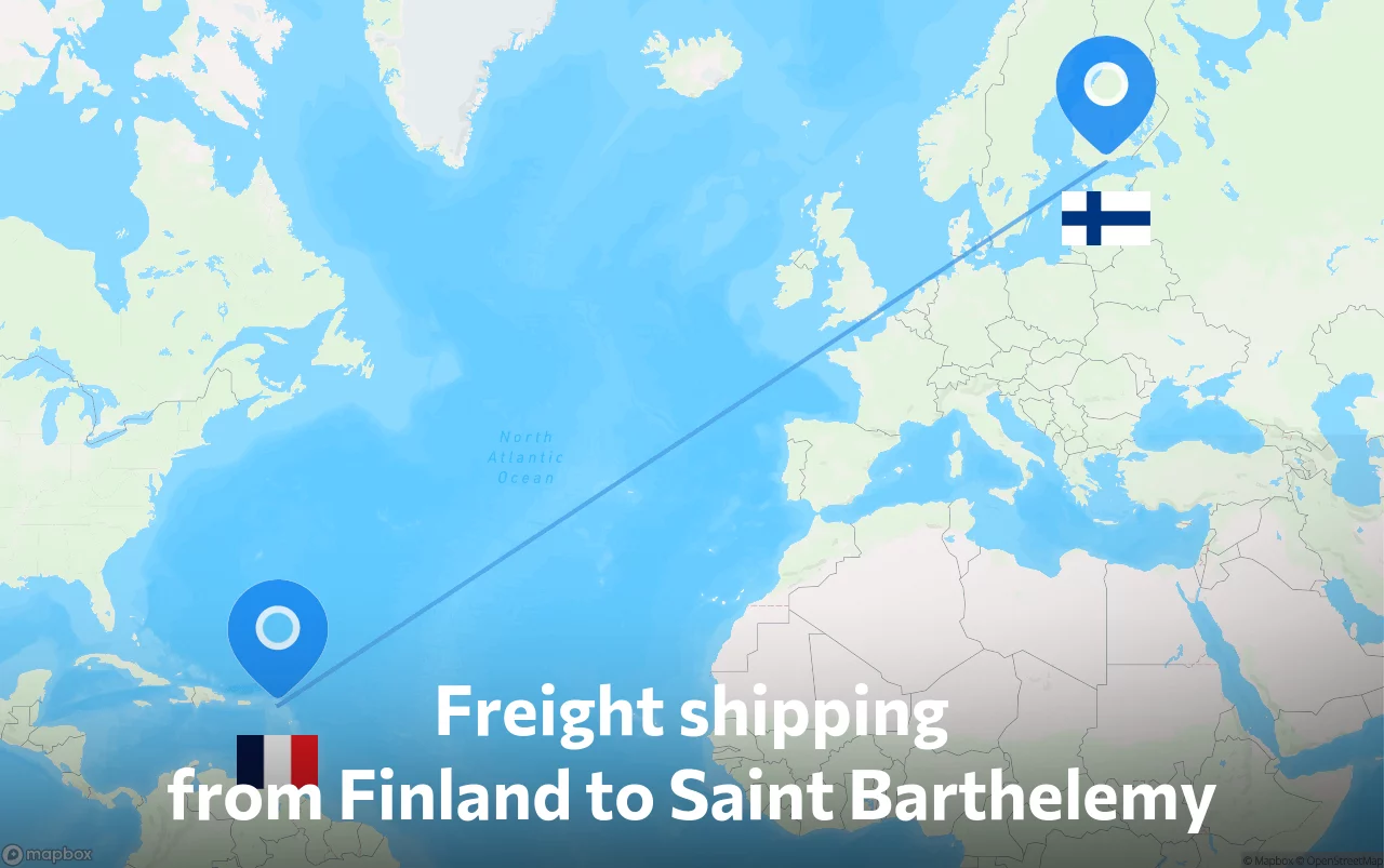 Shipping route from Finland to Saint Barthelemy