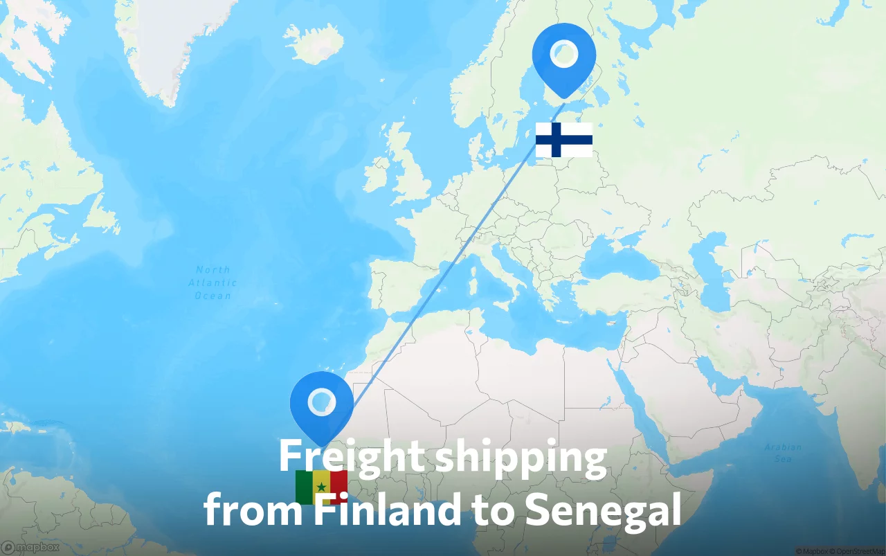 Shipping route from Finland to Senegal