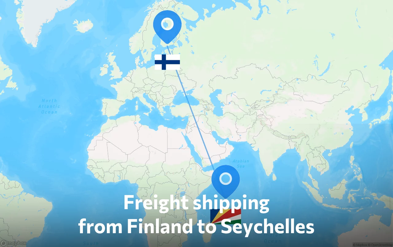 Shipping route from Finland to Seychelles