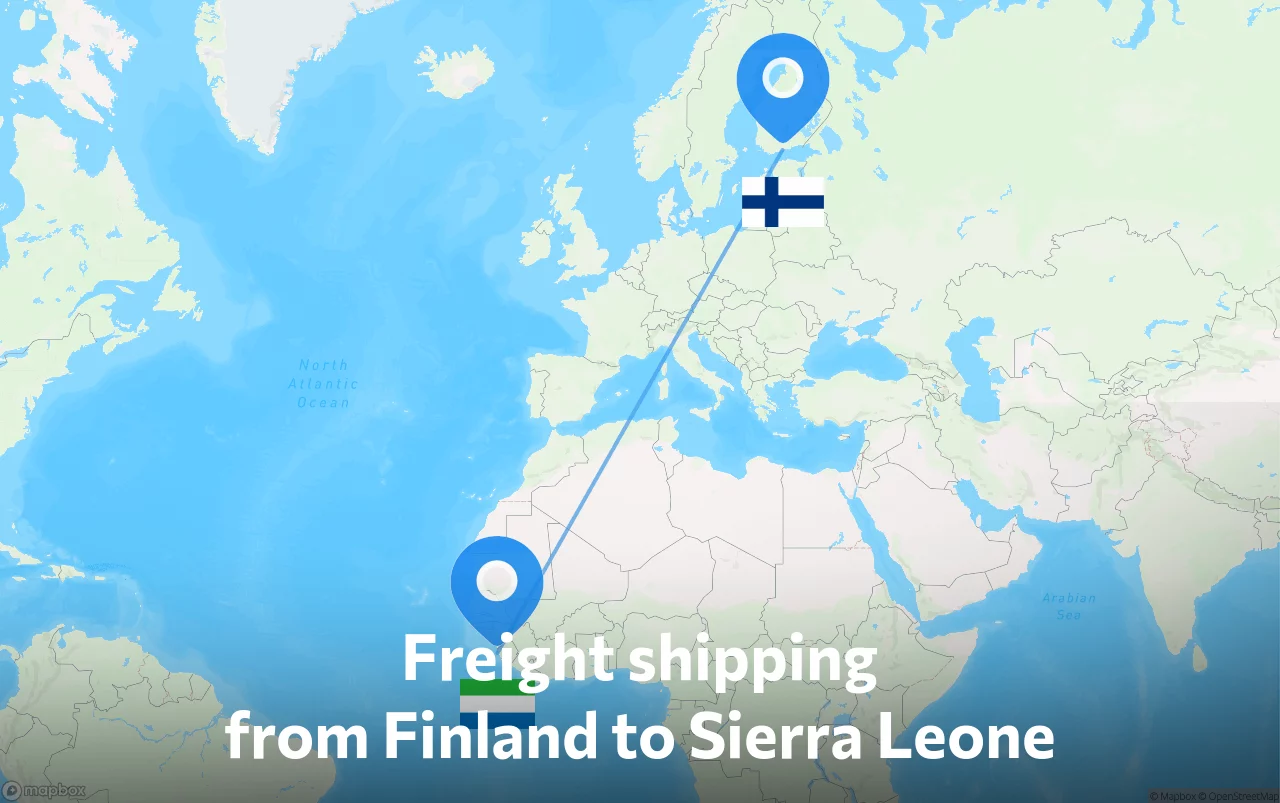 Shipping route from Finland to Sierra Leone