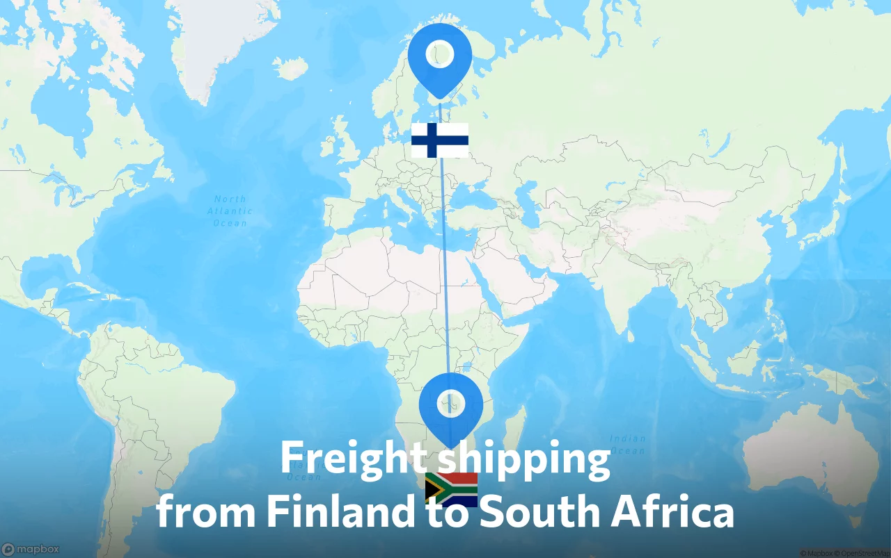 Shipping route from Finland to South Africa