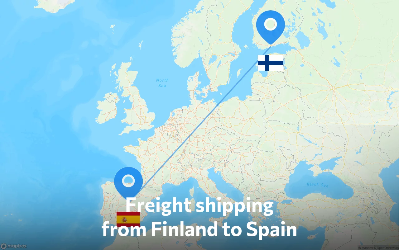 Shipping route from Finland to Spain