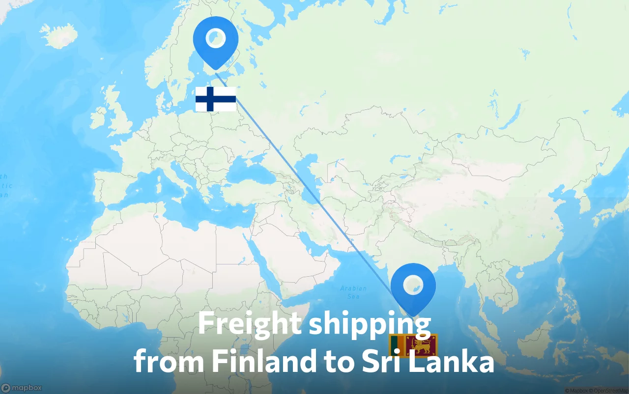Shipping route from Finland to Sri Lanka