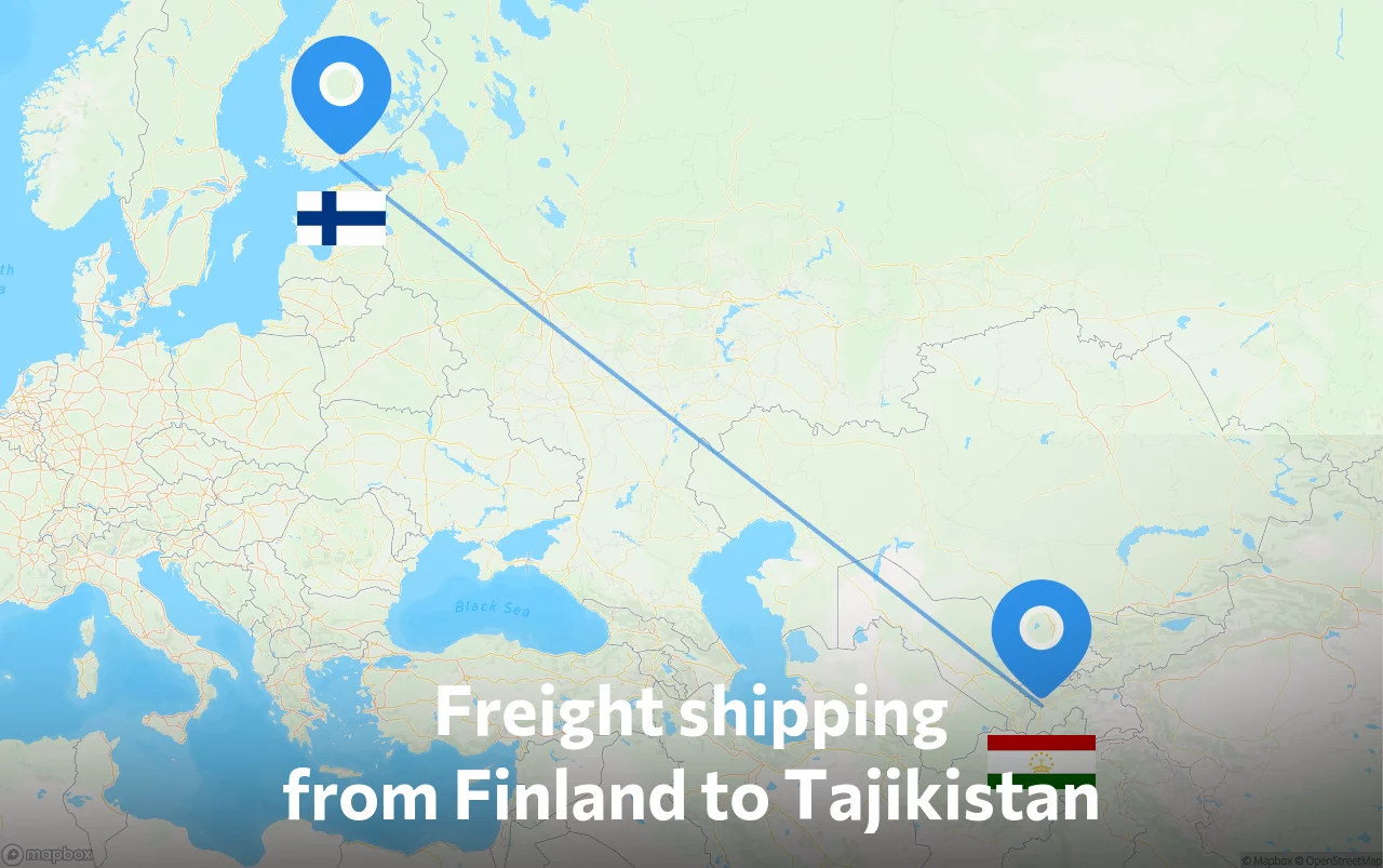 Shipping route from Finland to Tajikistan