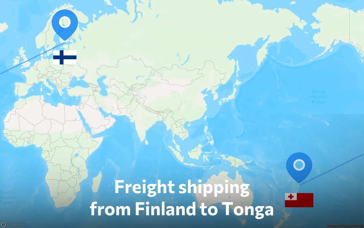 Shipping route from Finland to Tonga