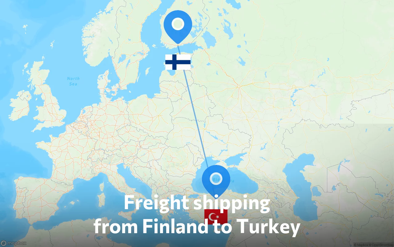 Shipping route from Finland to Turkey