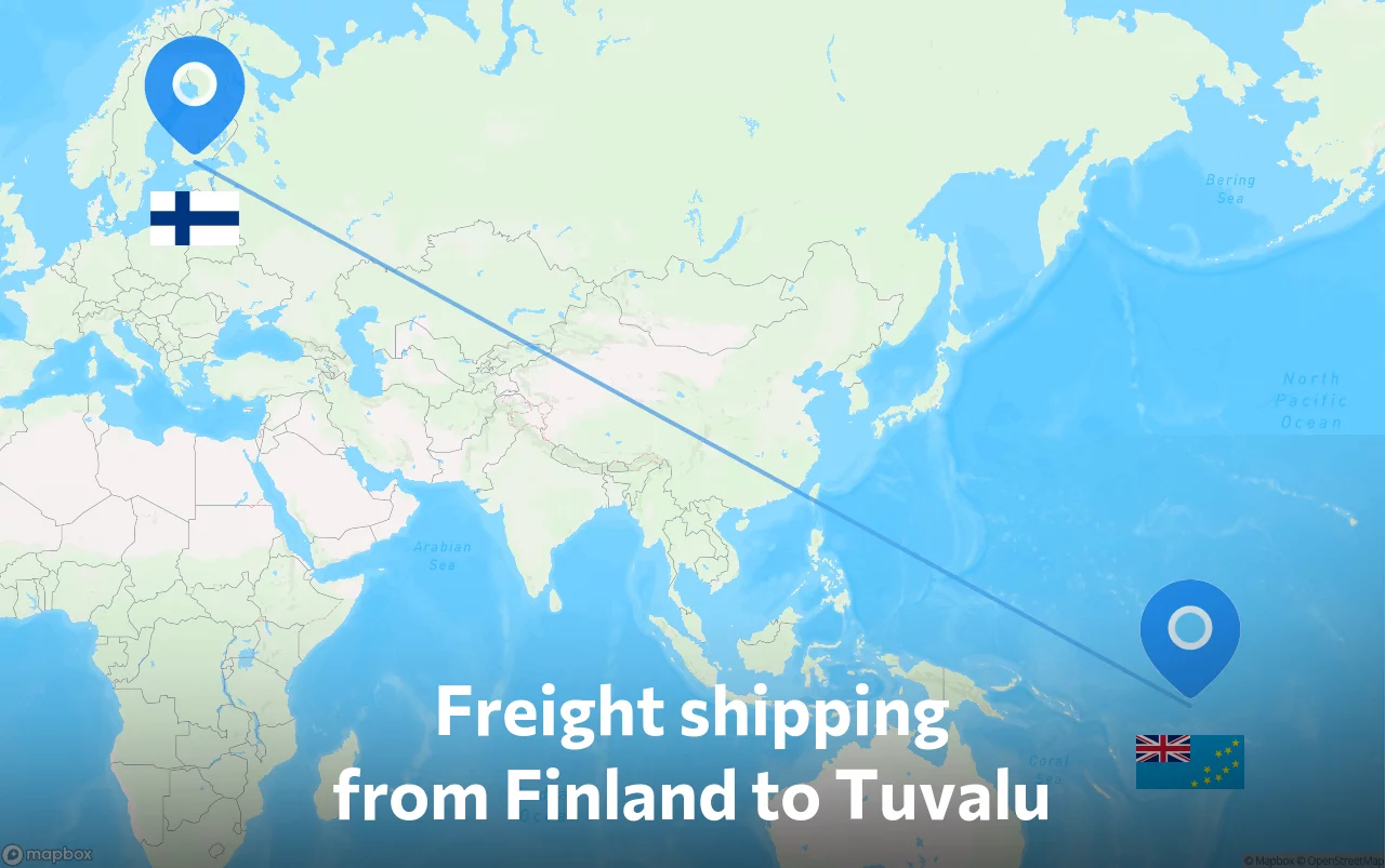 Shipping route from Finland to Tuvalu
