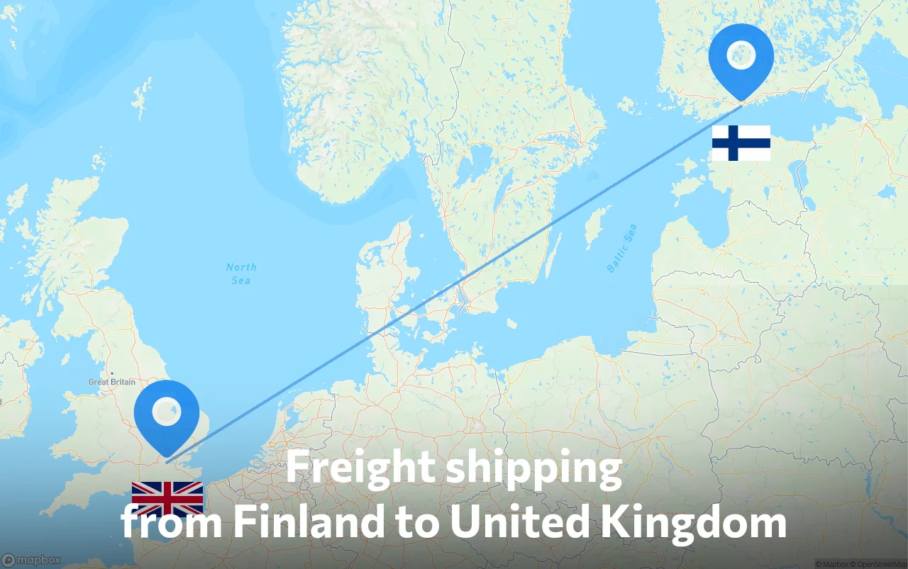 Shipping route from Finland to United Kingdom