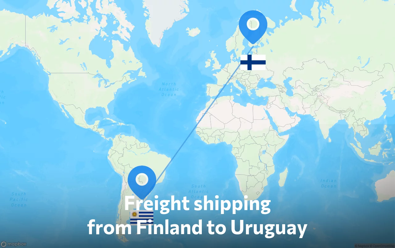 Shipping route from Finland to Uruguay