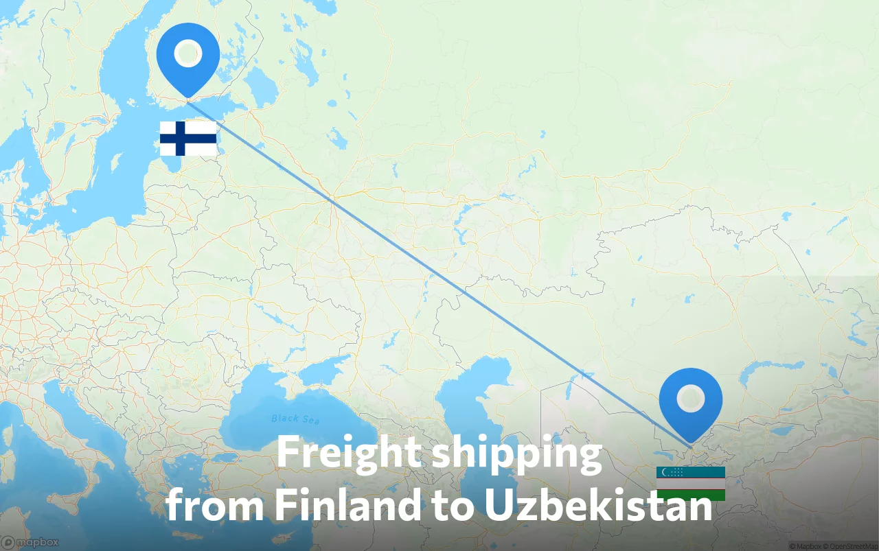 Shipping route from Finland to Uzbekistan