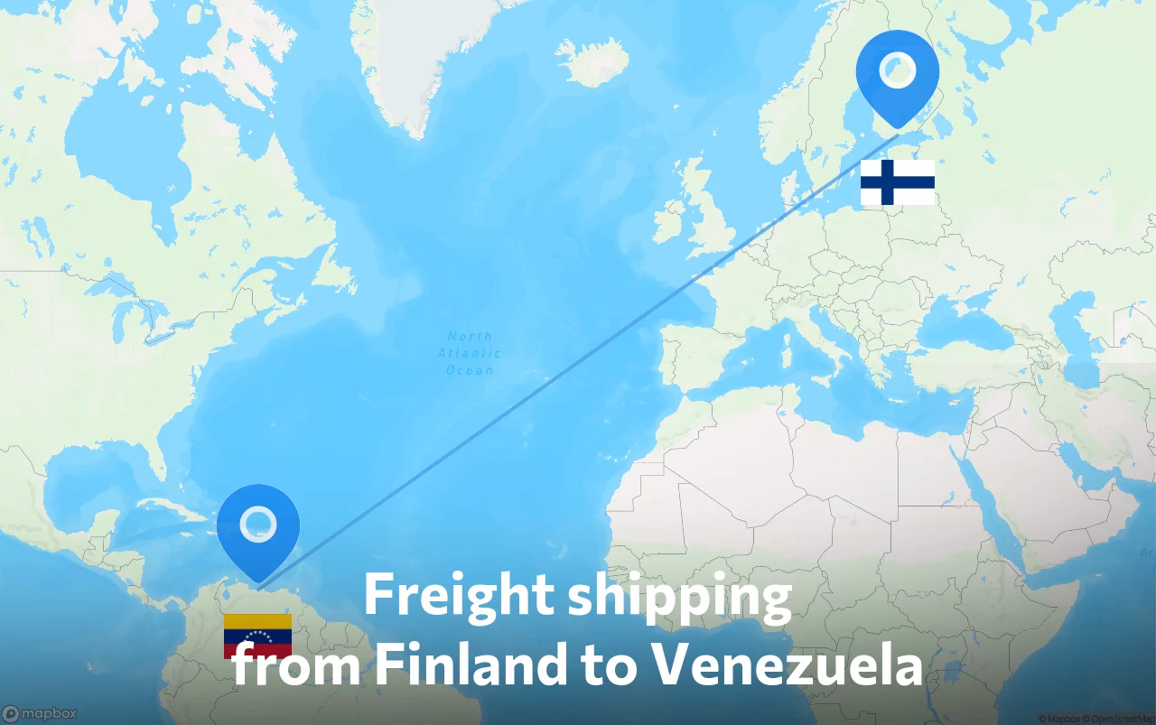 Shipping route from Finland to Venezuela