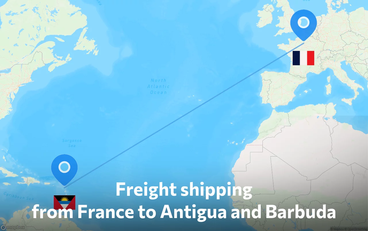 Shipping route from France to Antigua and Barbuda