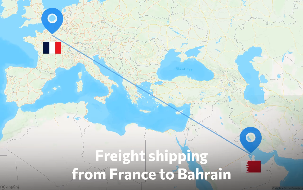Shipping route from France to Bahrain
