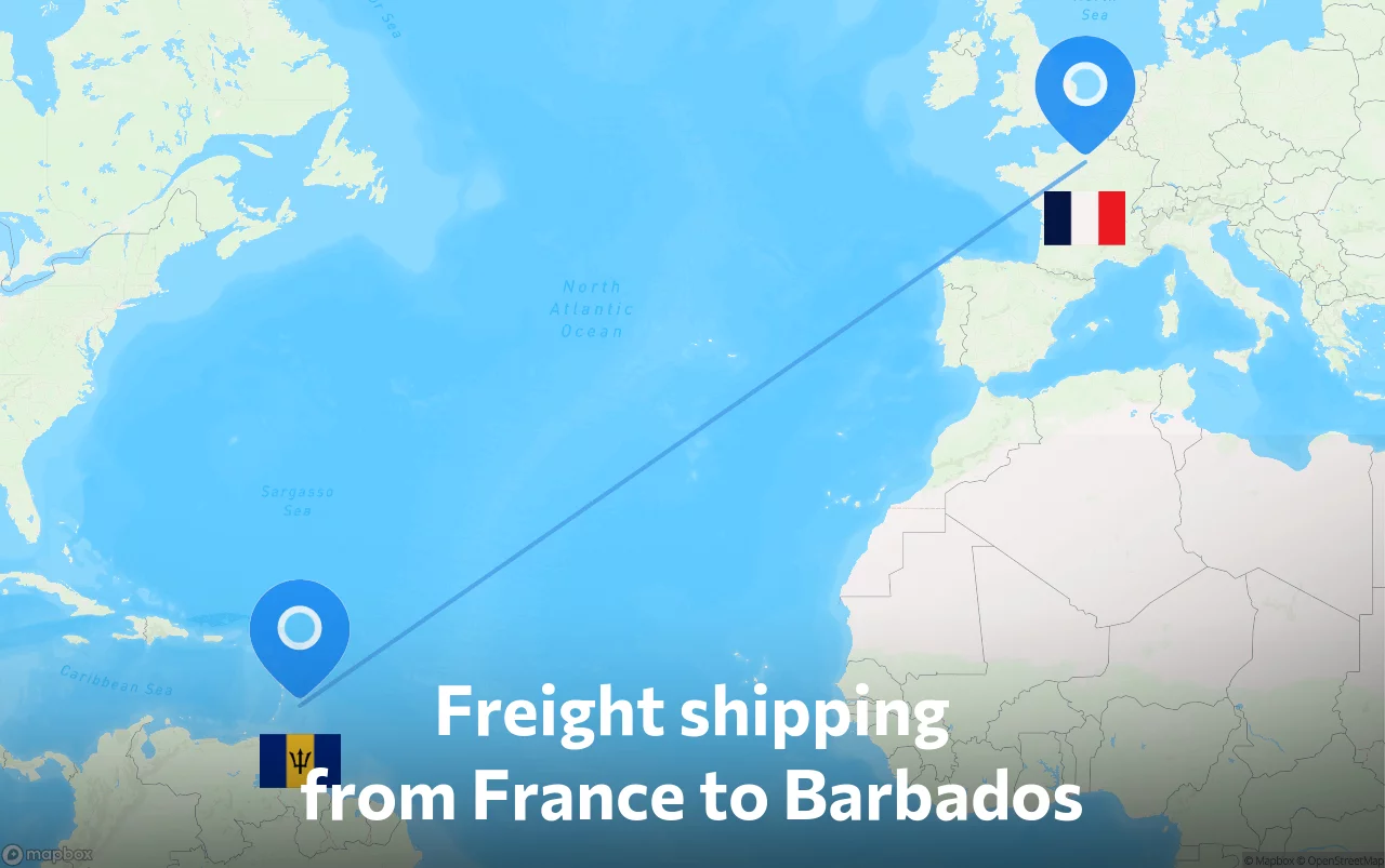 Shipping route from France to Barbados