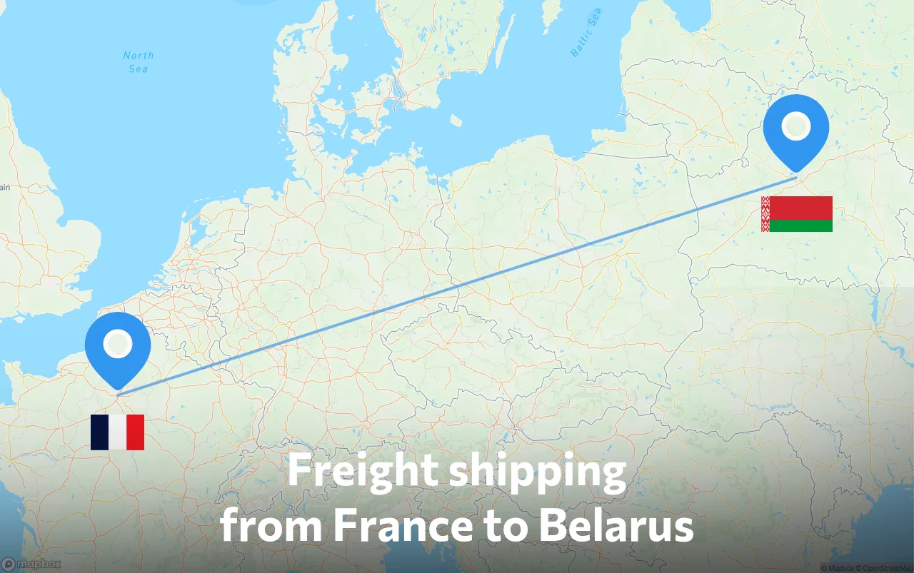 Shipping route from France to Belarus