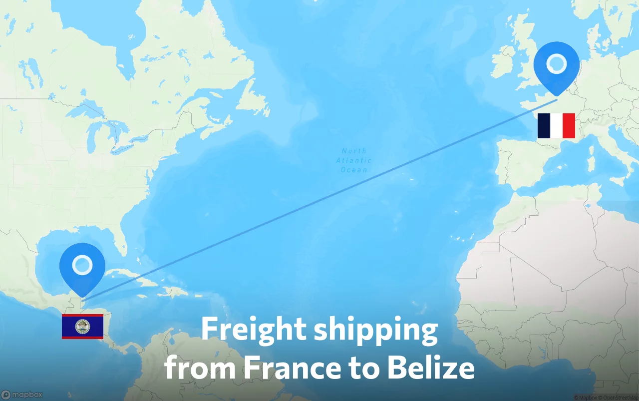 Shipping route from France to Belize