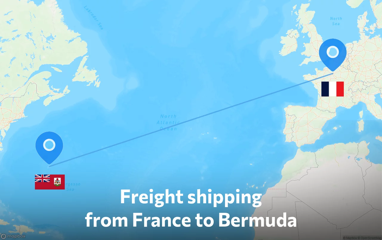 Shipping route from France to Bermuda