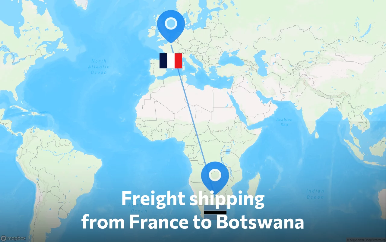 Shipping route from France to Botswana