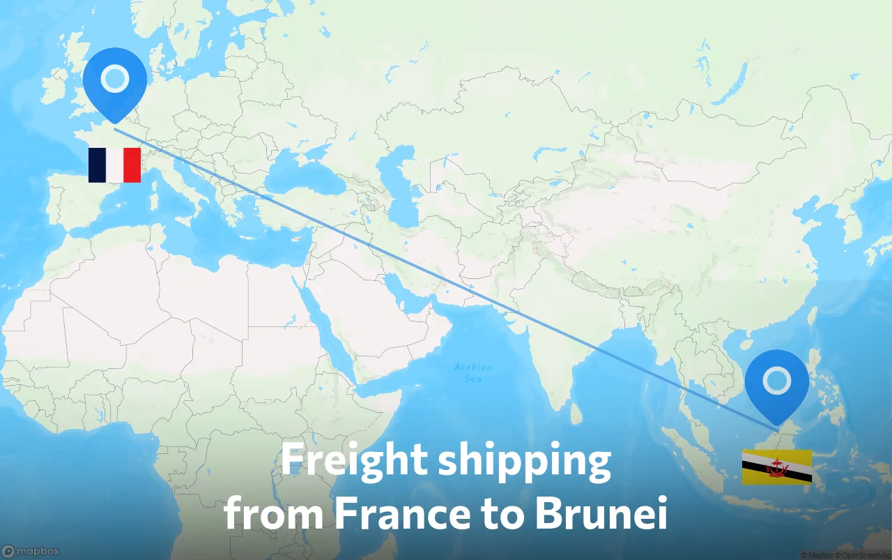 Shipping route from France to Brunei