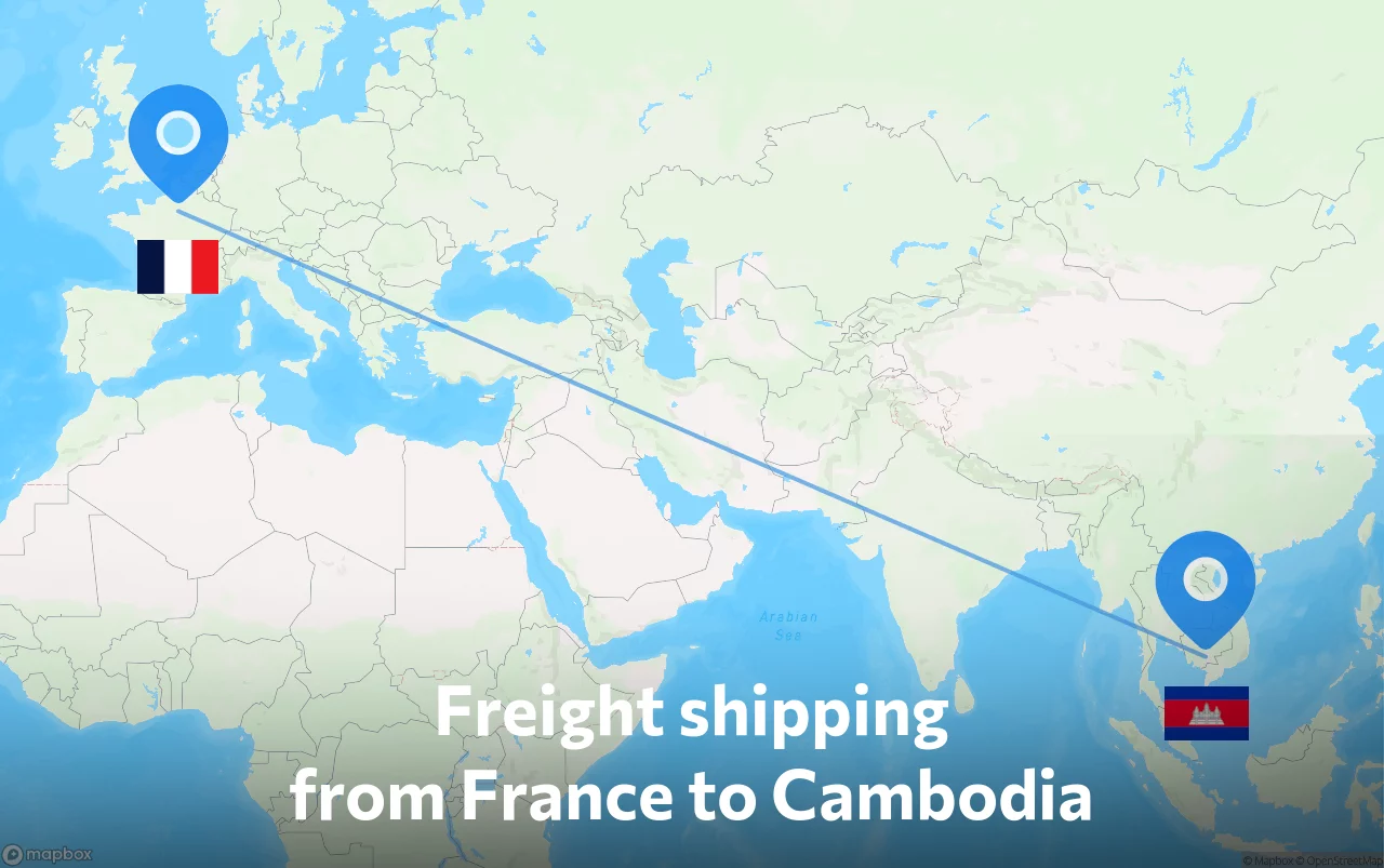 Shipping route from France to Cambodia