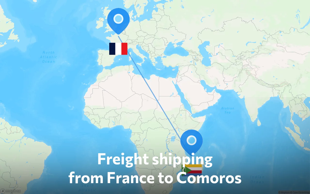 Shipping route from France to Comoros
