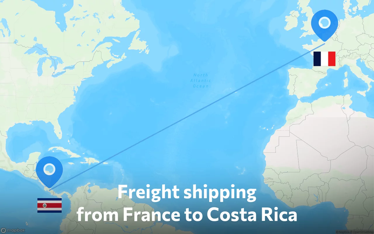 Shipping route from France to Costa Rica