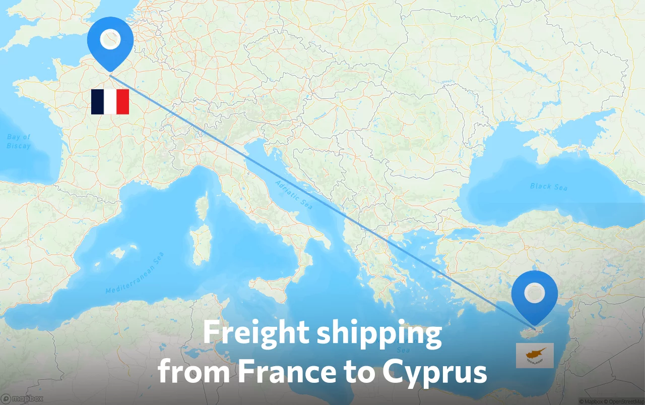 Shipping route from France to Cyprus