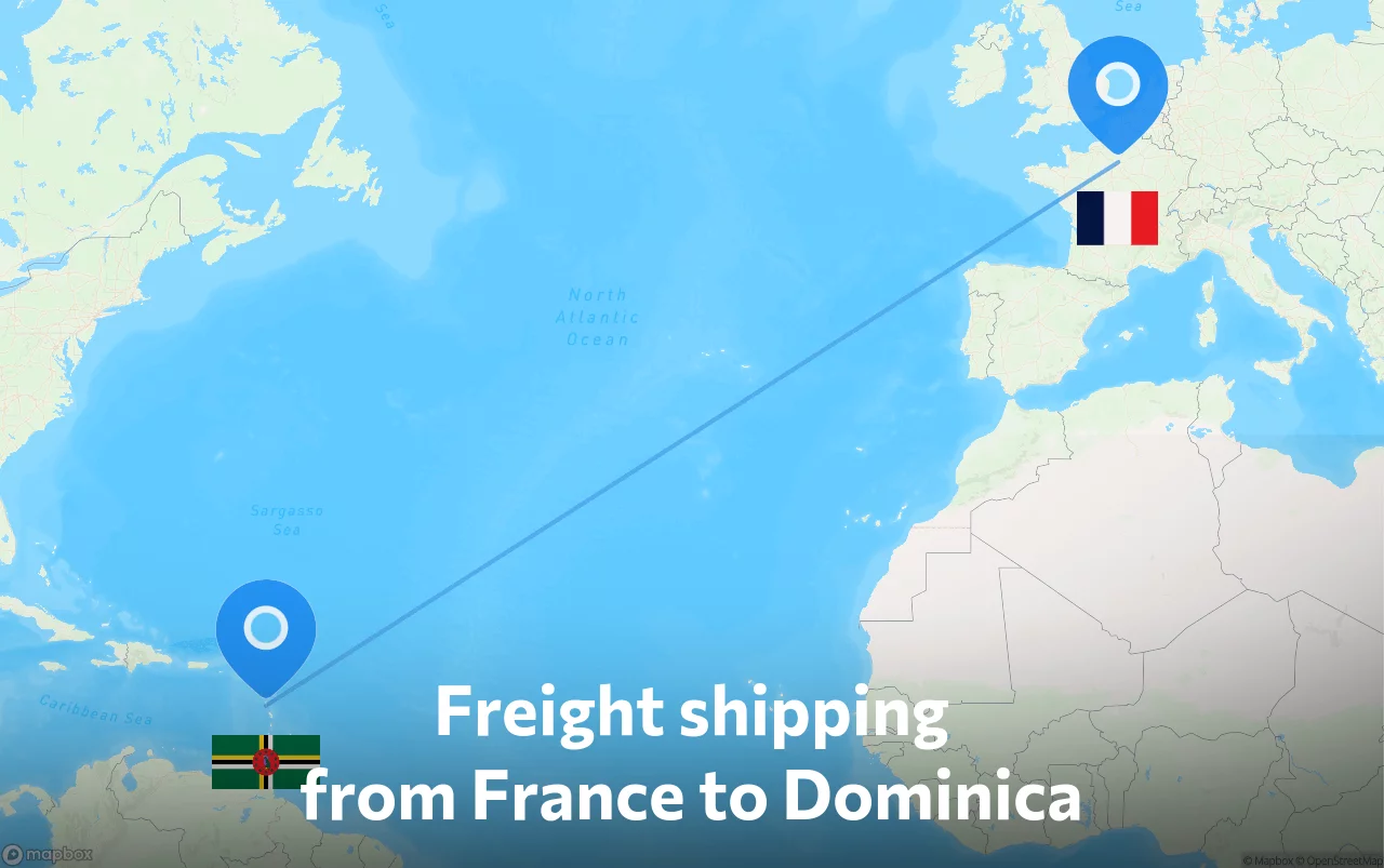 Shipping route from France to Dominica