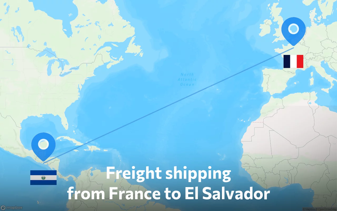 Shipping route from France to El Salvador