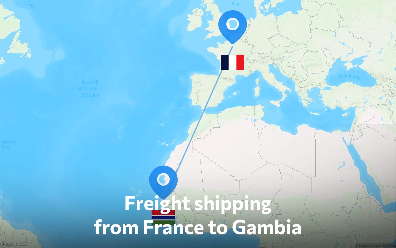 Shipping route from France to Gambia