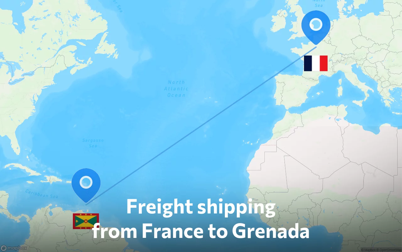 Shipping route from France to Grenada