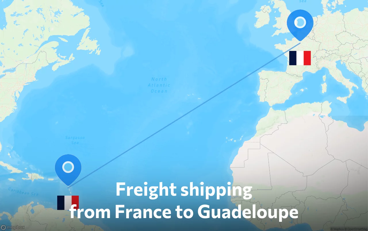 Shipping route from France to Guadeloupe