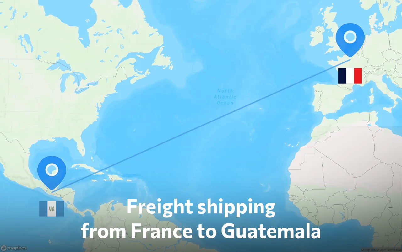 Shipping route from France to Guatemala