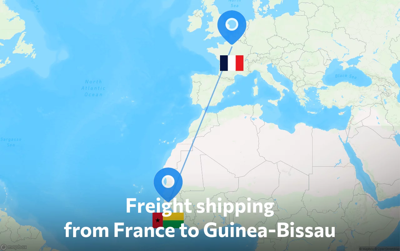Shipping route from France to Guinea-Bissau