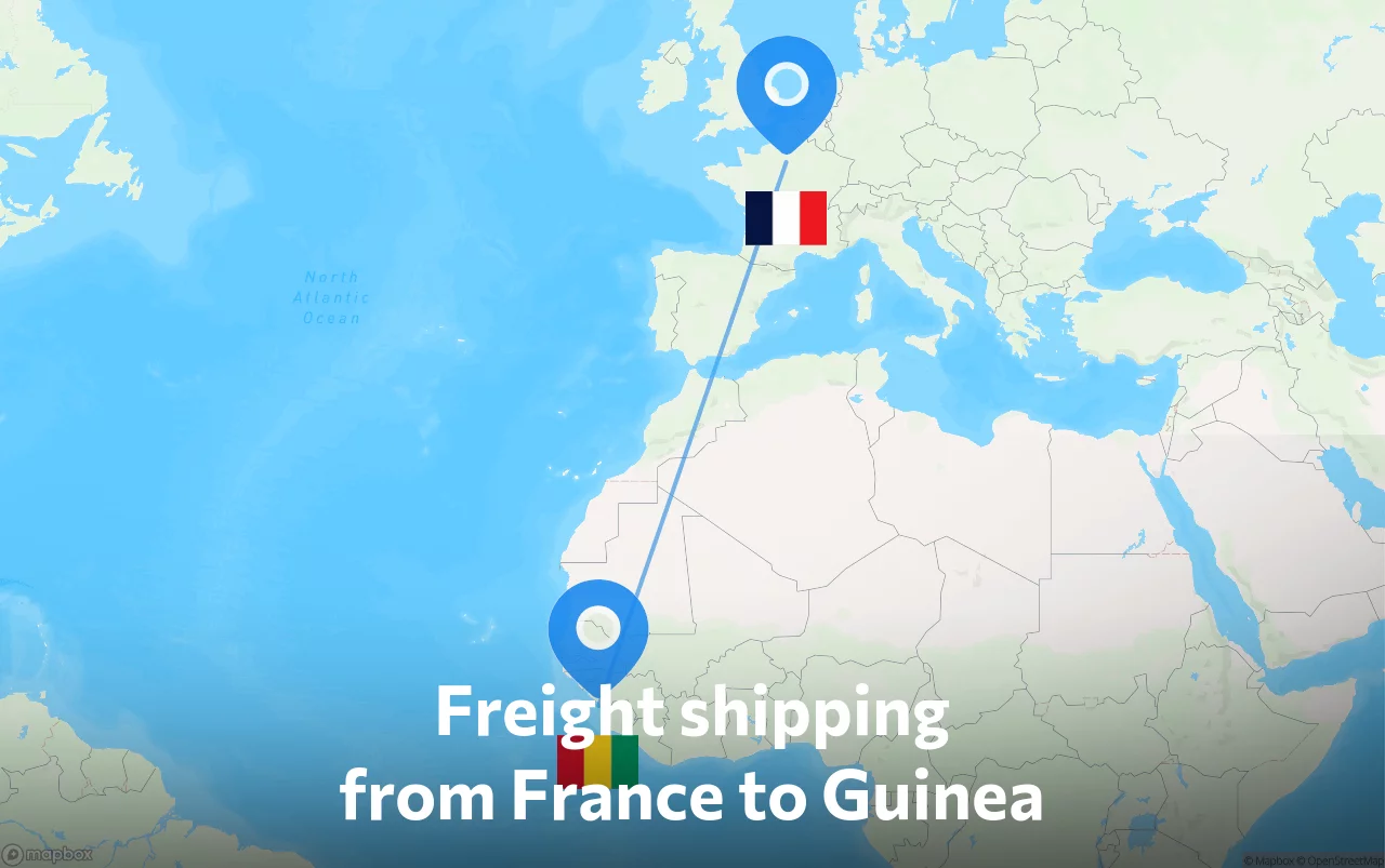 Shipping route from France to Guinea