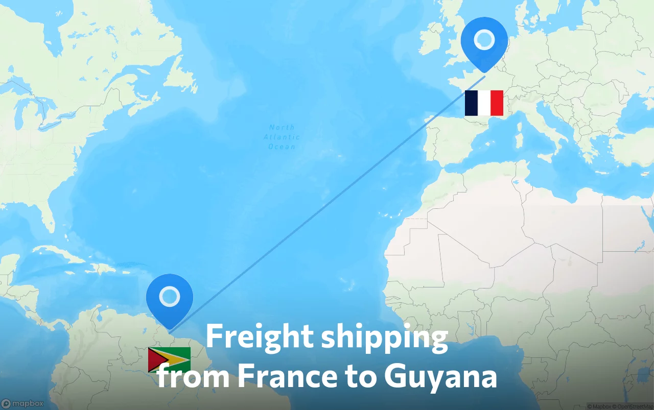 Shipping route from France to Guyana