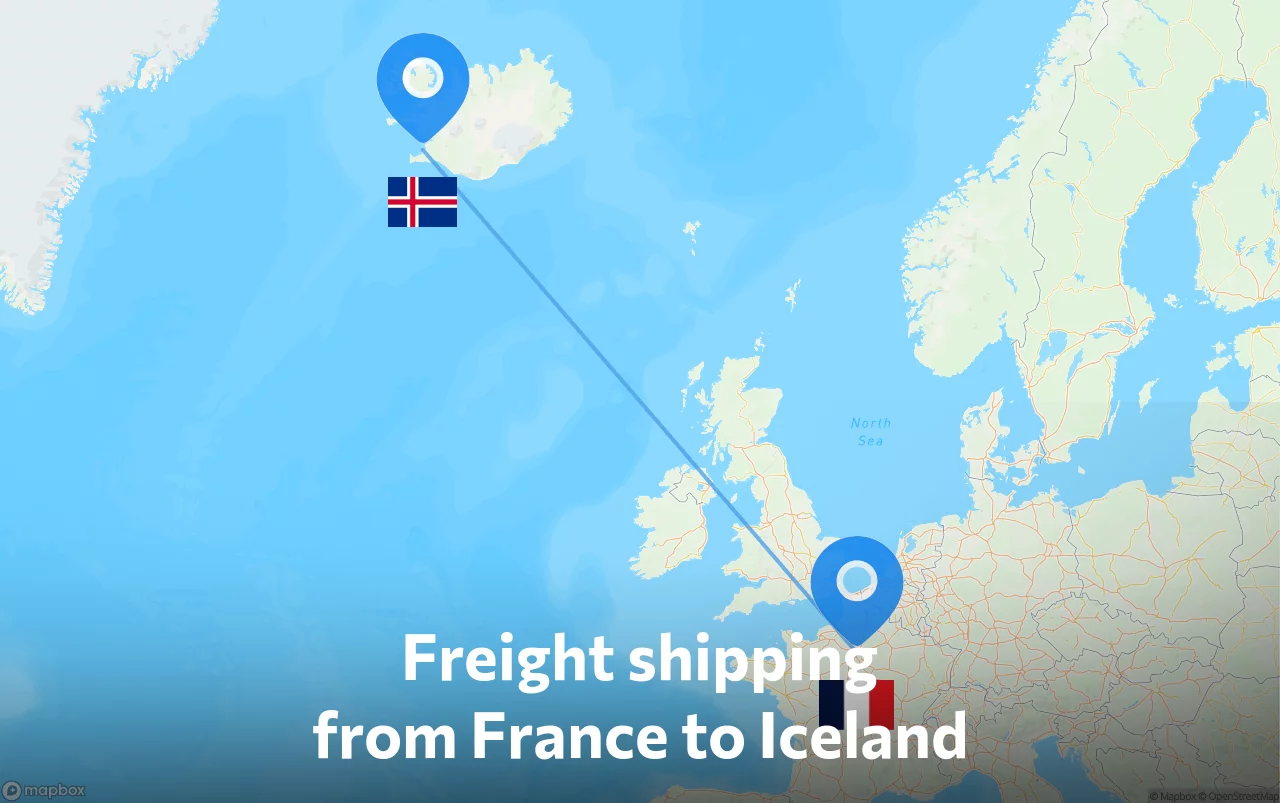 Shipping route from France to Iceland