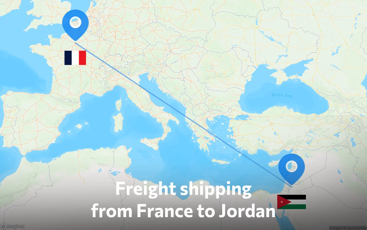Shipping route from France to Jordan