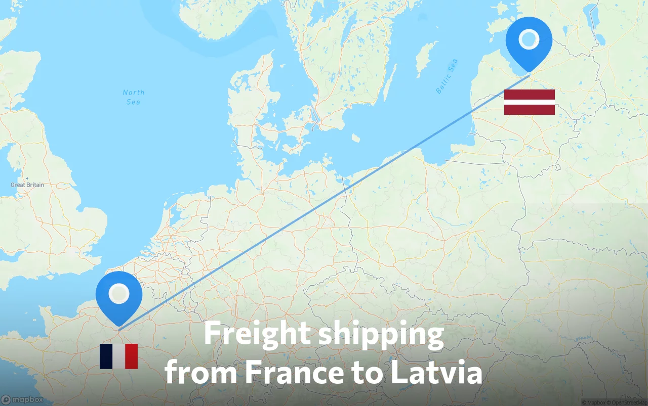 Shipping route from France to Latvia