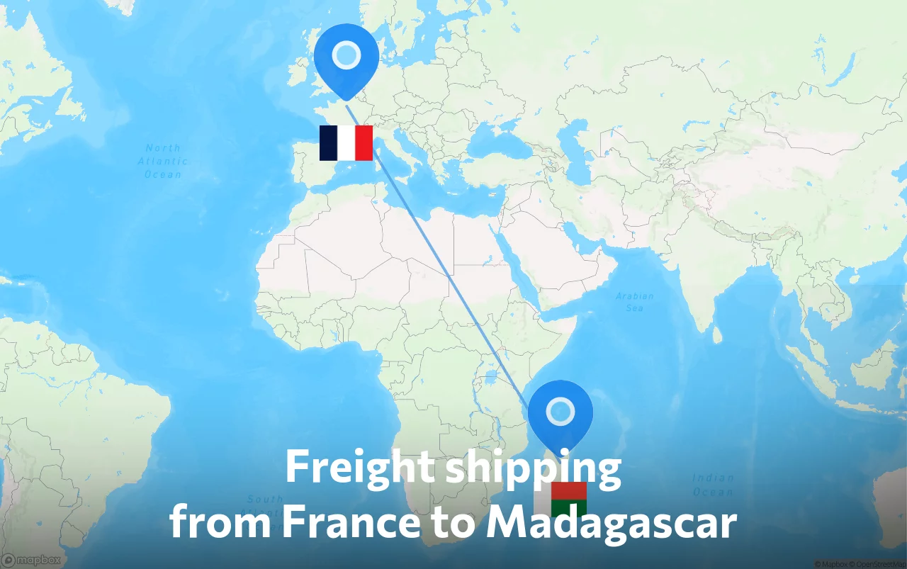 Shipping route from France to Madagascar