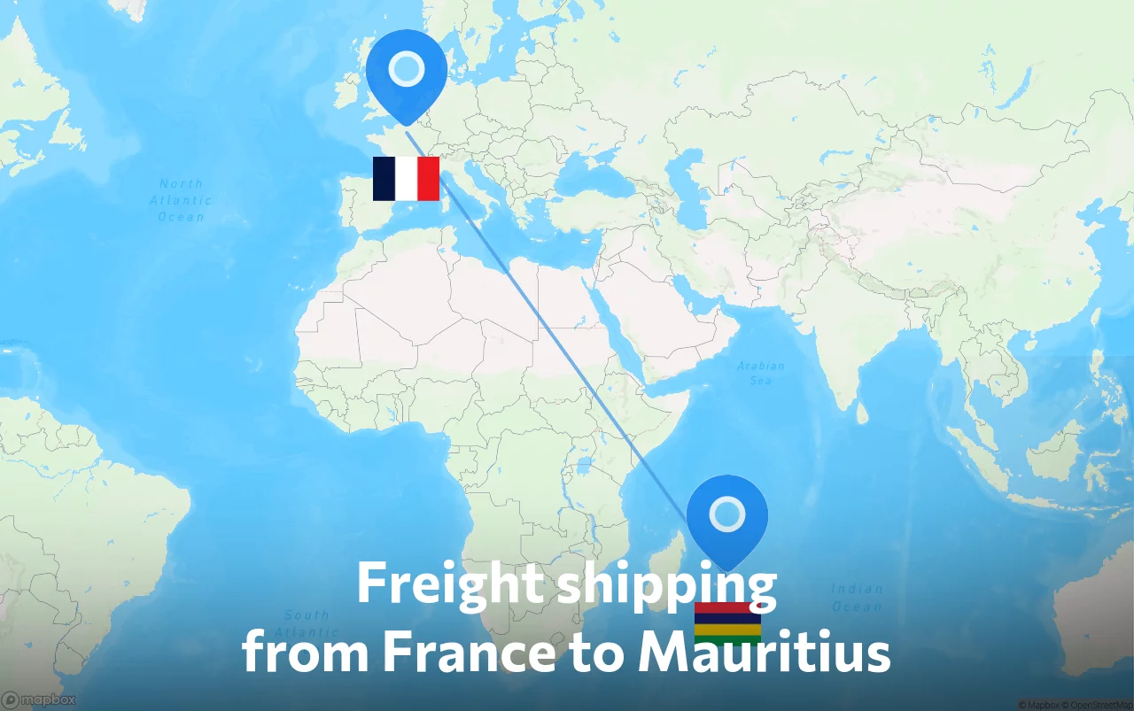 Shipping route from France to Mauritius