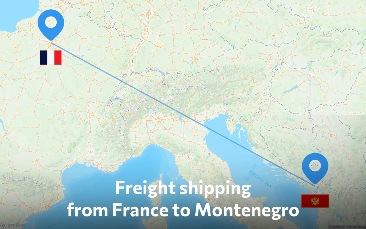 Shipping route from France to Montenegro