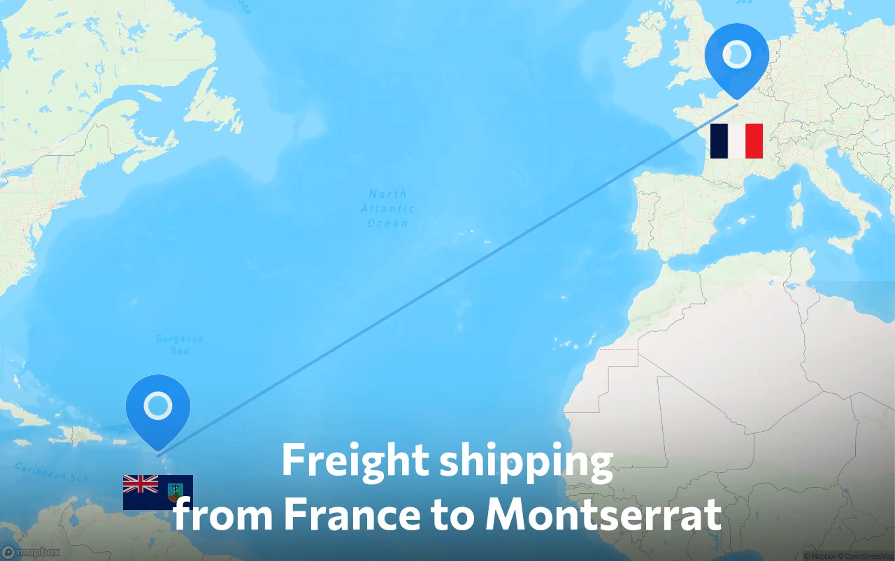 Shipping route from France to Montserrat