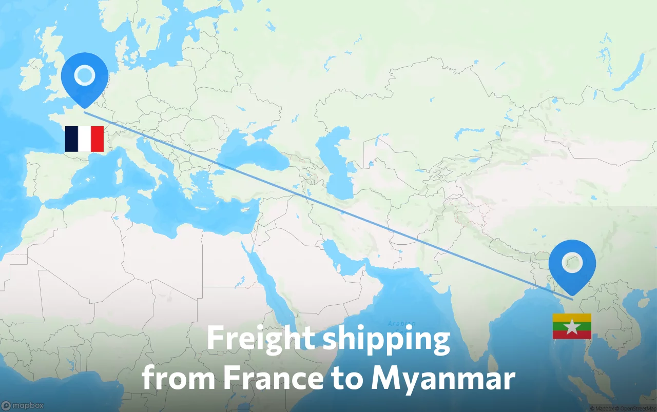 Shipping route from France to Myanmar